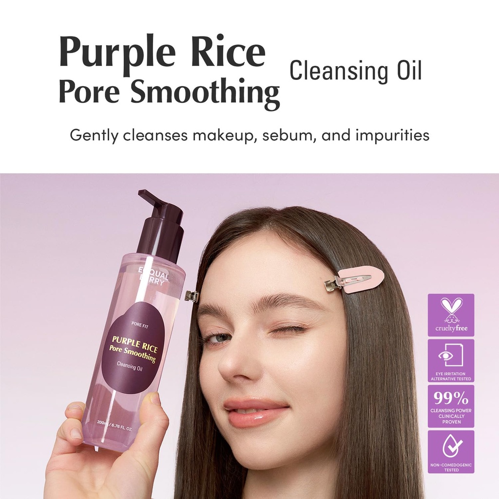 EQUALBERRY/ Purple Rice Pore Smoothing Cleansing Oil 200ml: ايكول بيري غسول زيتي بالارز البنفسجي لتقليل المسام