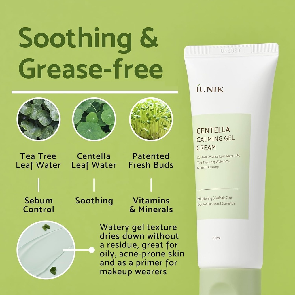 iUNIK/ Centella Calming Gel Cream 60ml: اي يونيك كريم جل مهدئ للبشرة بخلاصة السنتيللا