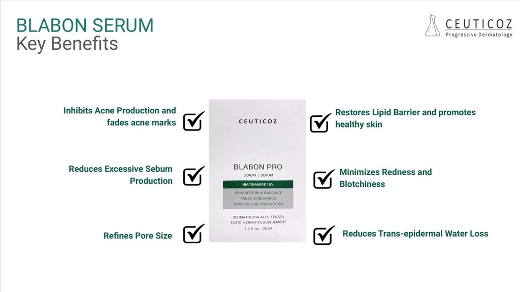Ceuticoz/ Blabon Pro 10% Niacinamide Serum 30ml: سيروم نياسينمايد للتنظيم افراز الدهون وتقليص المسامات وتفتيح التصبغات