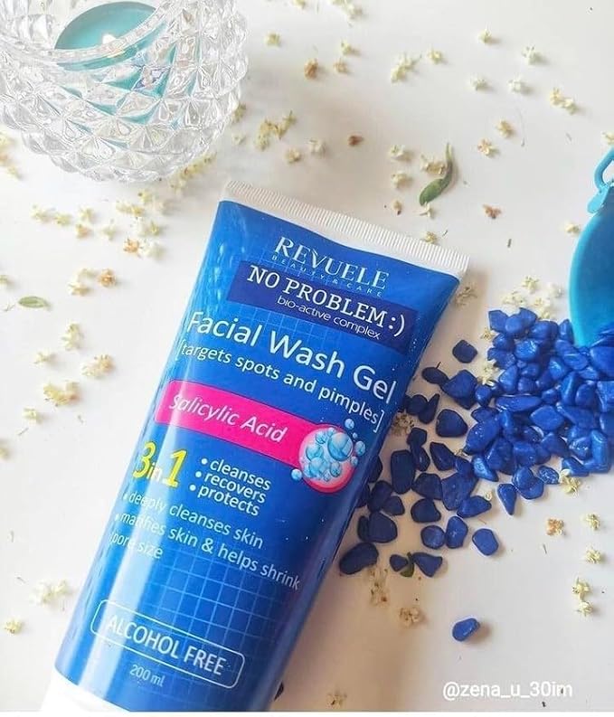 Revuele/ Facial Wash Gel 200ml: ريفيولي غسول الوجه 3 في 1 بمستخلص الساليسيليك