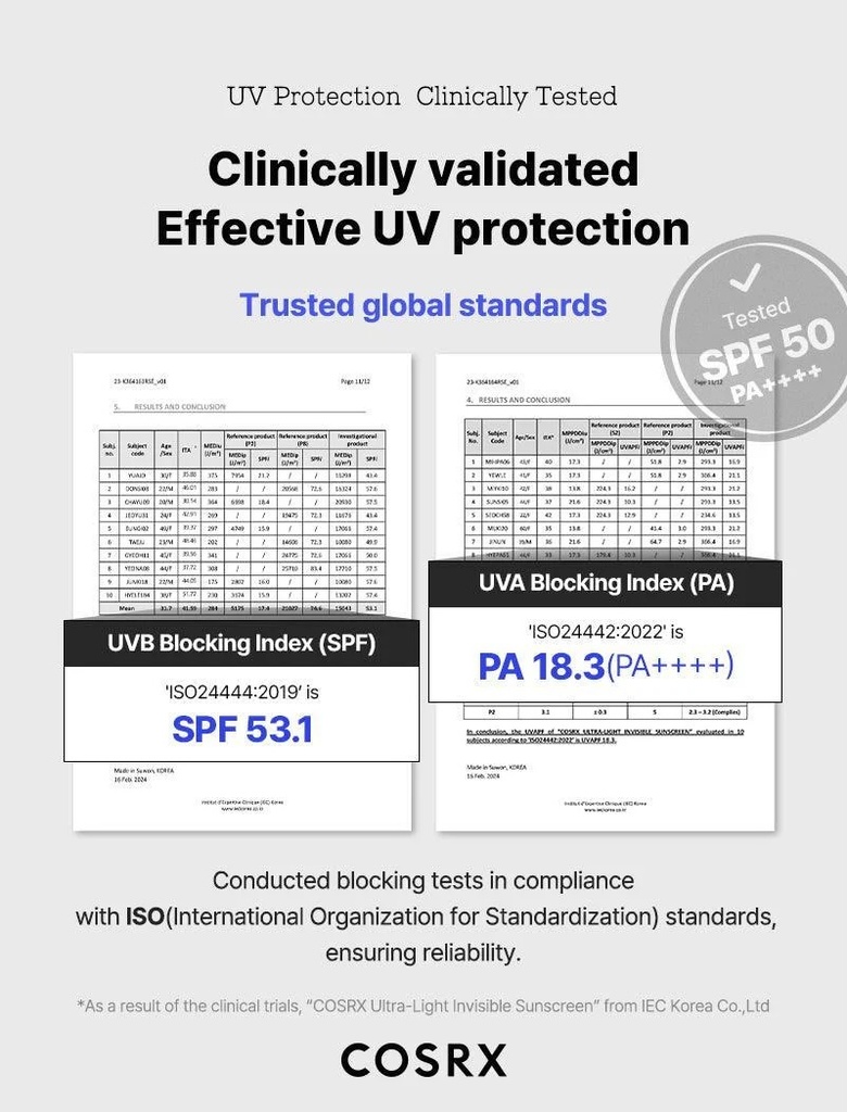 COSRX/ Ultra-Light Invisible Sunscreen SPF50 PA++++, 50ml : كوزركس واقي شمس خفيف وغير مرئي