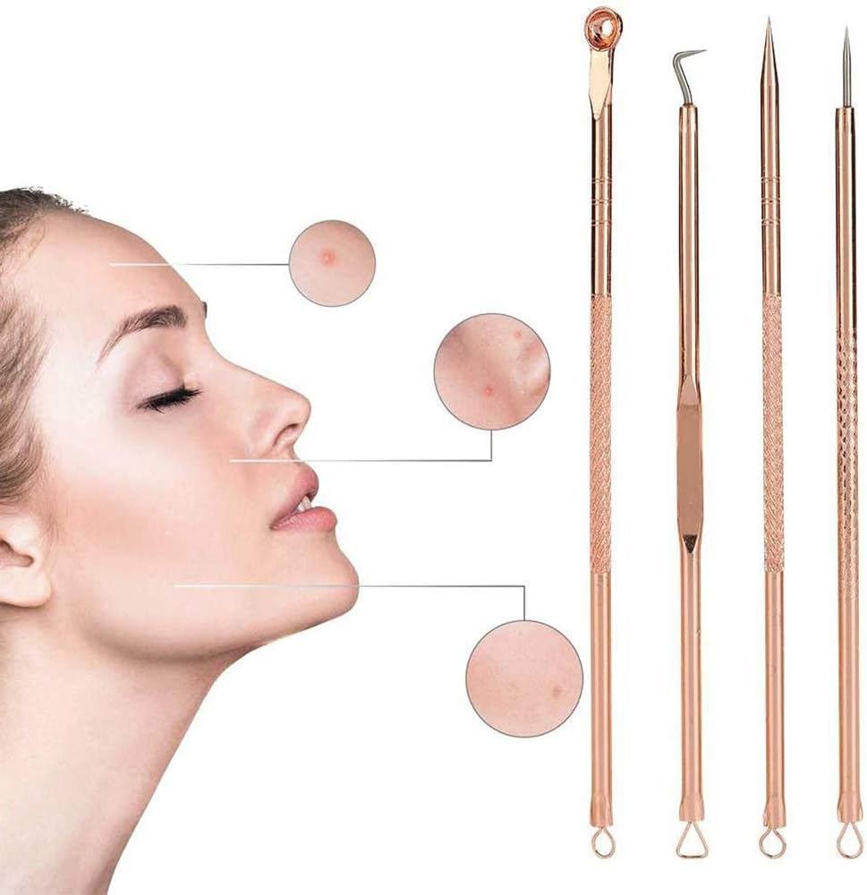 4Pcs Blackhead Remover Pimple Tool Kit : مجموعة أدوات إزالة الرؤوس السوداء والبثور المكونة من 4 قطع: