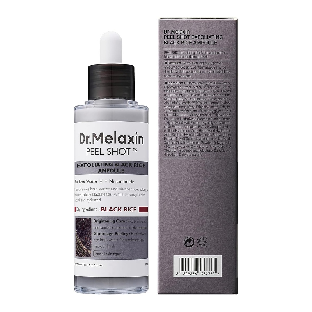 Dr Melaxin/ Peel Shot Glow Black Rice Peeling Ampoule for All Skin Types 80ml : امبول دكتور ميلاكسين بالارز الاسود للتقشير وازالة الرؤوس السوداء