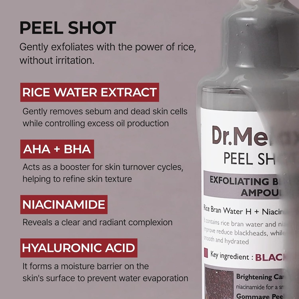 Dr Melaxin/ Peel Shot Glow Black Rice Peeling Ampoule for All Skin Types 80ml : امبول دكتور ميلاكسين بالارز الاسود للتقشير وازالة الرؤوس السوداء