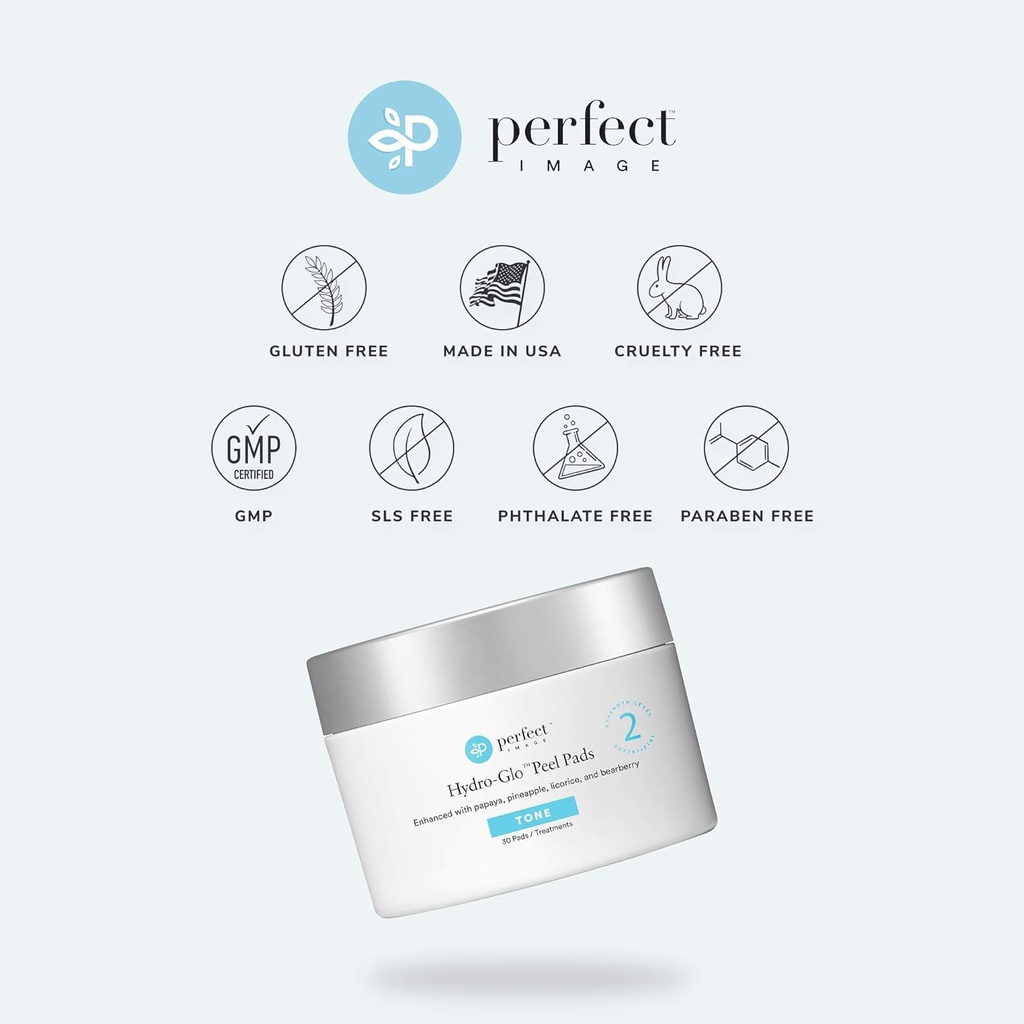 Perfect Image/ Hydro-Glo Peeling Pads Tone 30 Pads: شرائح التقشير للتفتيح ومعالجة التصبغات من بيرفكت امج