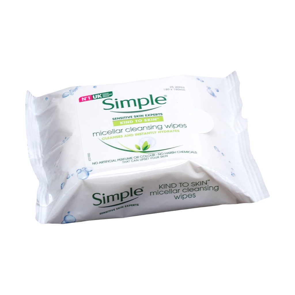 [SMPL/011] Simple/ Kind To Skin Micellar Cleansing Facial Wipes : سمبل كلينكس مرطب مزيل ميكب ٢٥ قطعة