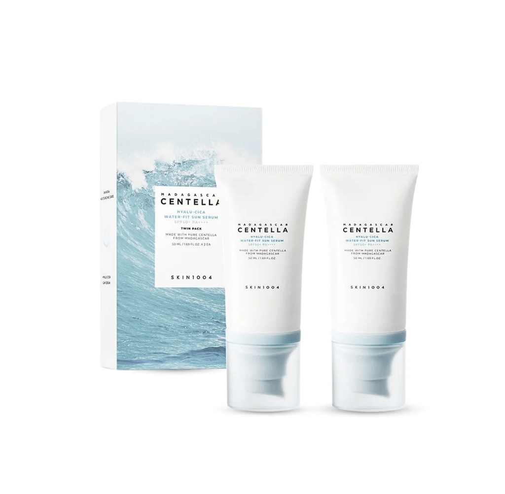 [CEN/031] SKIN 1004/ Madagascar Centella Hyalu-Cica Water-Fit Sun Serum Twin Pack 2x50ml : واقي شمس مائي هايلو سيكا بخلاصة السنتيللا قطعتين