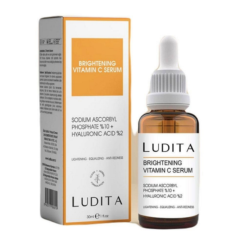 [LUD/008] LUDITA/ Illuminating, Tone-Equalizing Vitamin C Serum (Vitamin C 10% + Hyaluronic Acid 2%) 30ml : لوديتا سيروم فيتامين سي والهايلرونك اسيد لتفتيح وتوحيد لون البشرة