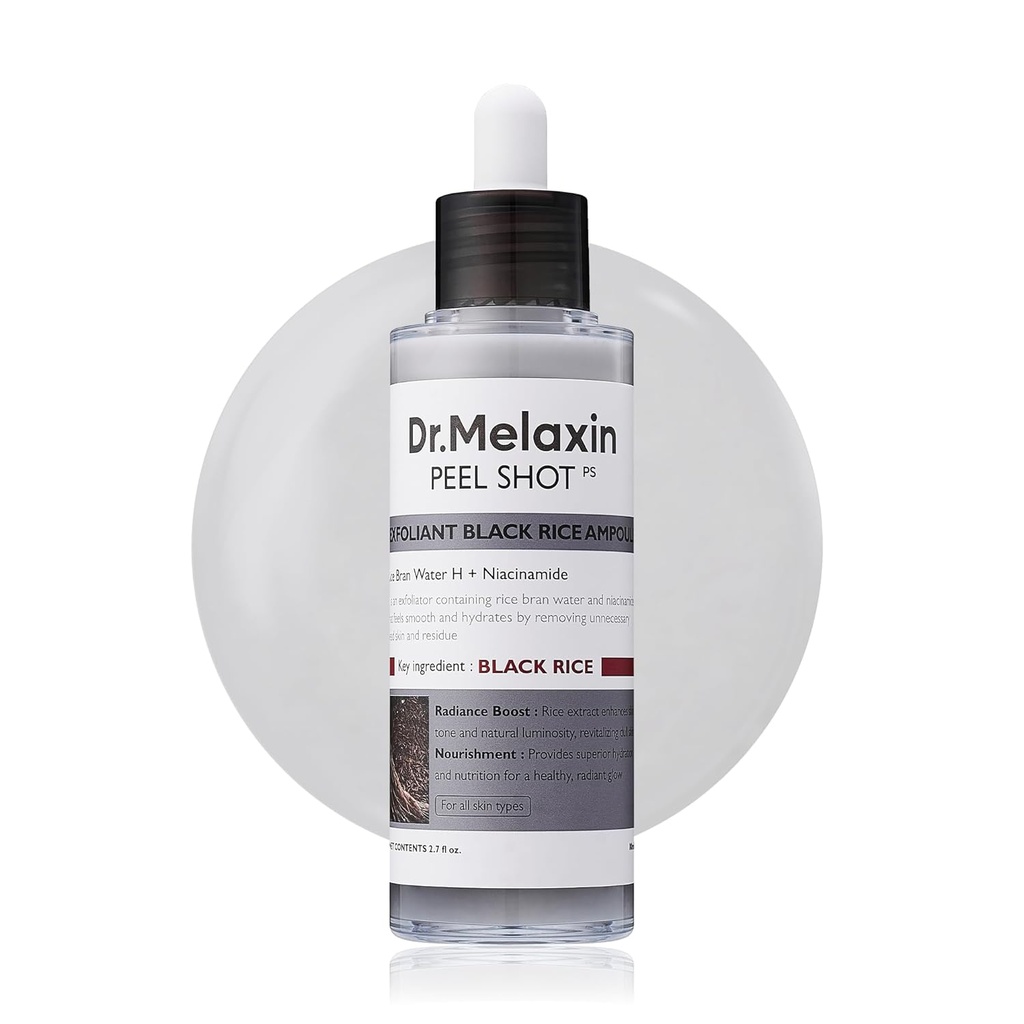 Dr Melaxin/ Peel Shot Glow Black Rice Peeling Ampoule for All Skin Types 80ml : امبول دكتور ميلاكسين بالارز الاسود للتقشير وازالة الرؤوس السوداء