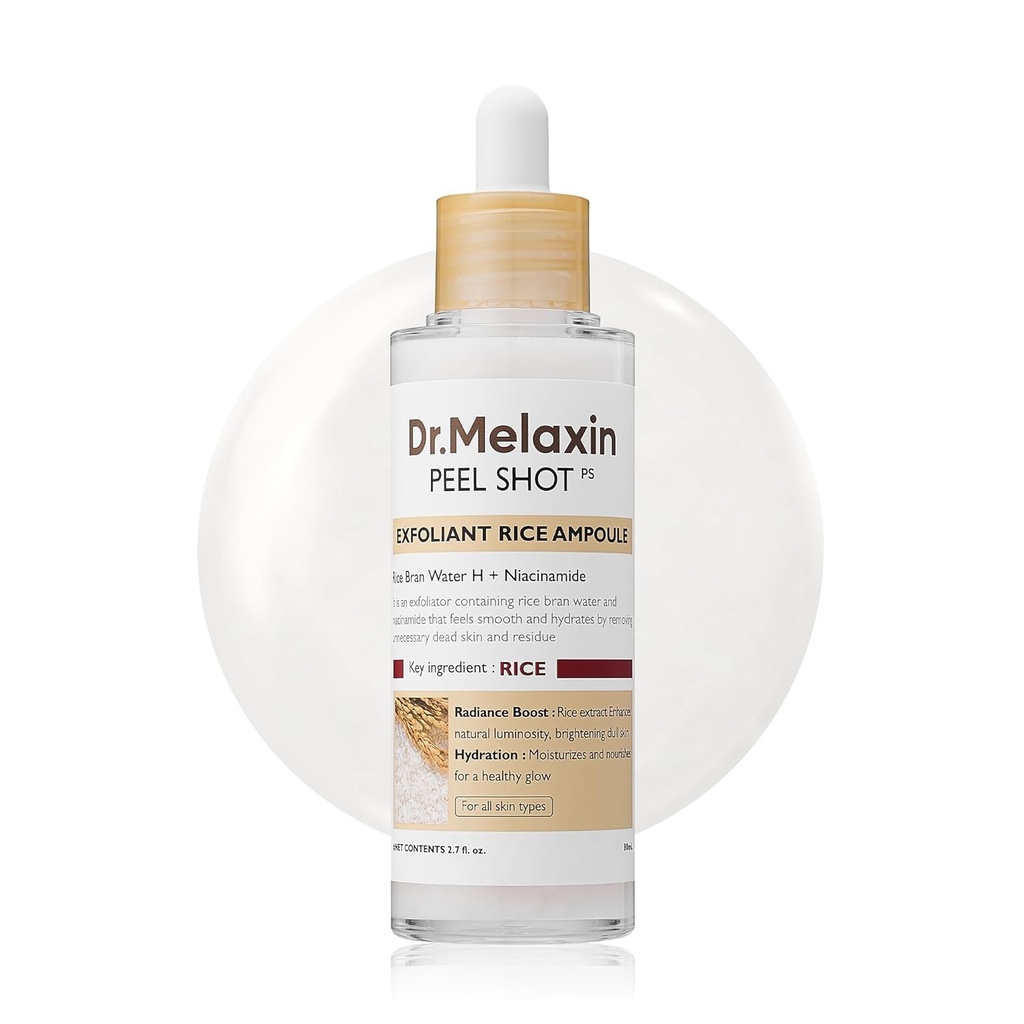 [MXN/002] Dr Melaxin/ Peel Shot Glow White Rice Peeling Ampoule for All Skin Types 80ml : امبول دكتور ميلاكسين المقشّر بالارز الابيض لإزالة الرؤوس السوداء وتقليل المسام