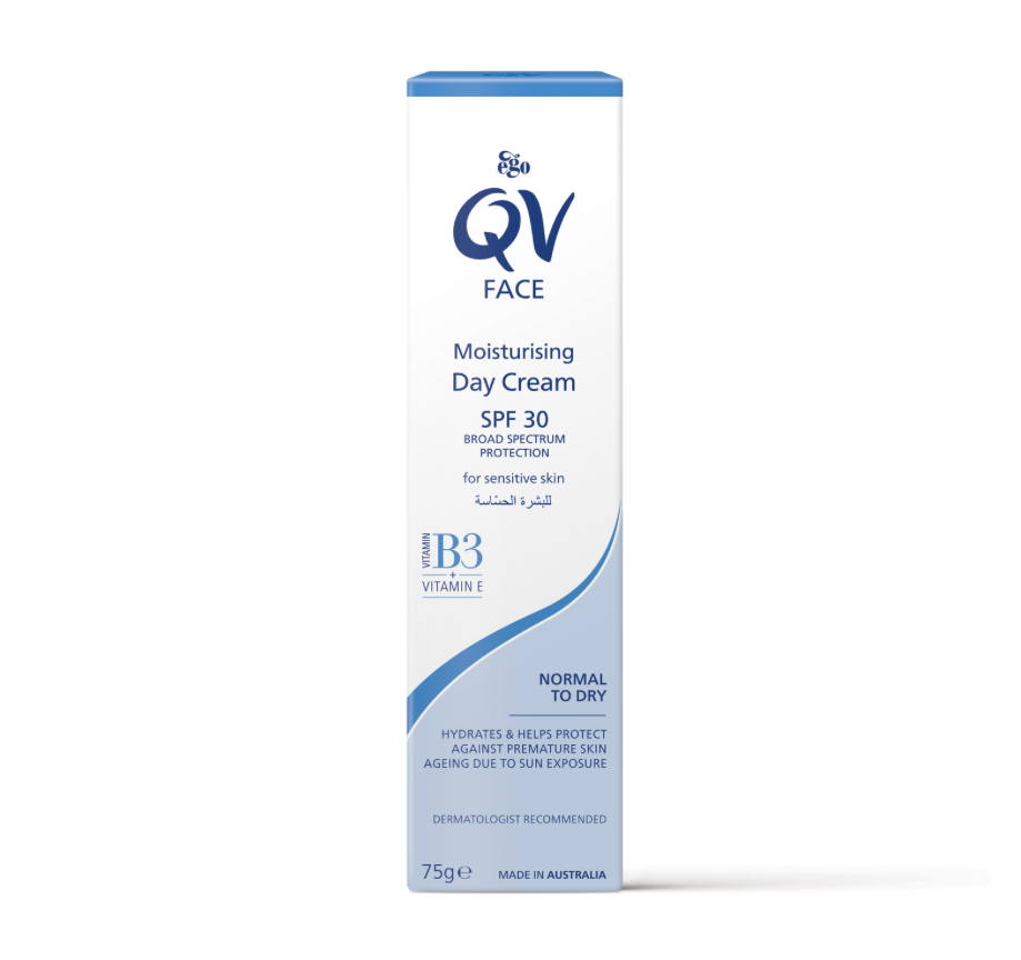 QV/ Face Moisturising Day Cream SPF30+ with Vitamin B3+E 75g : كيوفي كريم الترطيب النهاري مع عامل حماية من الشمس 