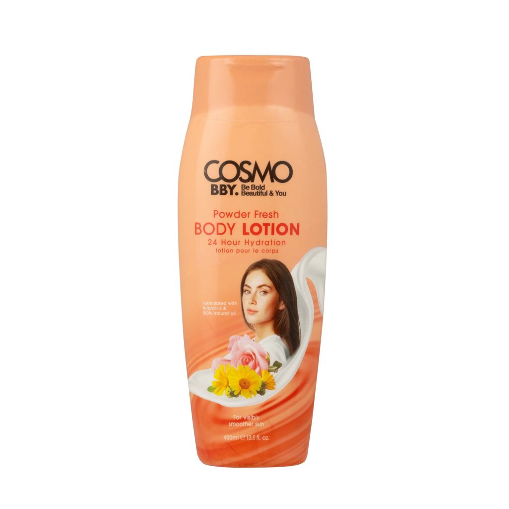 Cosmo / bby powder fresh body lotion 24h hydration 400ml- مرطب جسم برائحة البودر من كوزمو 